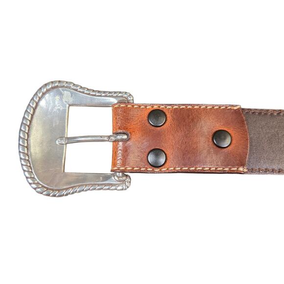 Nocona Tan Brown Leather Belt Western Braided‎ & Concho Silver Buckle Sz 32 NWOT - Picture 9 of 11